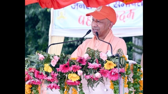 UP CM Yogi Adityanath at the passing out parade ceremony of 74 deputy superintendents of police at Dr BR Ambedkar Police Academy in Moradabad. (Sourced)