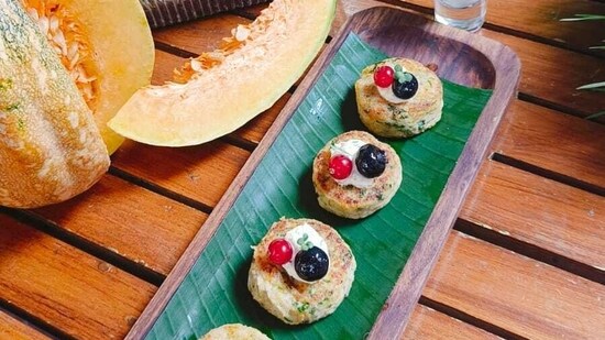 Pumpkin and Potato tikki with a yoghurt dip