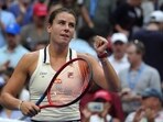 USA's Emma Navarro celebrates winning her round of 16 match against Coco Gauff at the US Open
