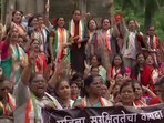Supriya Sule and other party workers of the NCP (SP) staged a protest in Mumbai, against the delay in presidential assent to the Shakti bill Supriya Sule and other party workers of the NCP (SP) staged a protest in Mumbai, against the delay in presidential assent to the Shakti bill