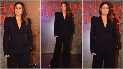 Kareena Kapoor wows in all-black power suit at The Buckingham Murders trailer launch. (HT photo/VarinderChawla) Kareena Kapoor wows in all-black power suit at The Buckingham Murders trailer launch. (HT photo/VarinderChawla)