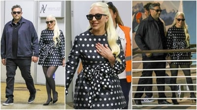 Lady Gaga is serving us major fall fashion inspiration, rocking polka dots with ultimate flair. The pop star stunned in a mini flared dress adorned with chic white polka dots and a stylish bow detailing at the center. Paired with stockings and sunglasses, she absolutely nailed her look. (Instagram/@justjared) Lady Gaga is serving us major fall fashion inspiration, rocking polka dots with ultimate flair. The pop star stunned in a mini flared dress adorned with chic white polka dots and a stylish bow detailing at the center. Paired with stockings and sunglasses, she absolutely nailed her look. (Instagram/@justjared)