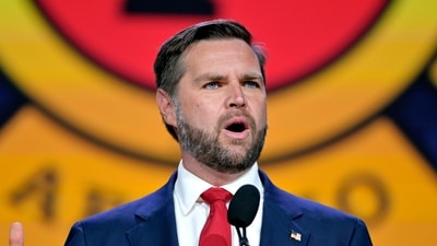 Republican vice presidential nominee Sen. JD Vance, R-Ohio, speaks at the International Association of Fire Fighters Convention Thursday, Aug. 29, 2024, in Boston. (AP Photo/Josh Reynolds) (AP) Republican vice presidential nominee Sen. JD Vance, R-Ohio, speaks at the International Association of Fire Fighters Convention Thursday, Aug. 29, 2024, in Boston. (AP Photo/Josh Reynolds) (AP)