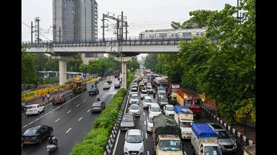 New Delhi, India - July 9, 2024: Traffic jam after heavy rain at Ring road near Indraprashtha metro station in New Delhi, India, on Tuesday, July 9, 2024. (Photo by Arvind Yadav/ Hindustan Times) (Hindustan Times) New Delhi, India - July 9, 2024: Traffic jam after heavy rain at Ring road near Indraprashtha metro station in New Delhi, India, on Tuesday, July 9, 2024. (Photo by Arvind Yadav/ Hindustan Times) (Hindustan Times)