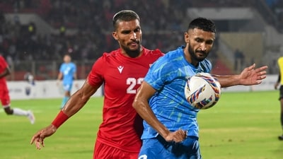 Striker Manvir Singh (9) during the Intercontinental Cup 2024 football match between India and Mauritius, in Hyderabad. (PTI) Striker Manvir Singh (9) during the Intercontinental Cup 2024 football match between India and Mauritius, in Hyderabad. (PTI)