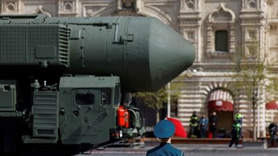 A Russian Yars intercontinental ballistic missile system drives past an honour guard during a military parade on Victory Day, which marks the 77th anniversary of the victory over Nazi Germany in World War Two, in Red Square in central Moscow, Russia May 9, 2022. (REUTERS)
