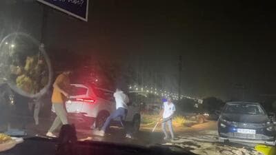 Screengrab from the footage of the attack captured by the dashcam of another vehicle present at the scene. (HT Photo) Screengrab from the footage of the attack captured by the dashcam of another vehicle present at the scene. (HT Photo)