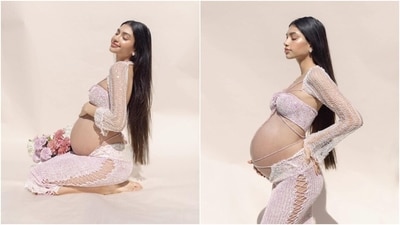 Ananya Panday's cousin Alanna Panday welcomed her son with husband Ivor recently. For her maternity photoshoot, Alanna bared her baby bump in a crochet embroidered pastel pink and lavender ensemble. She wore a strapless bandeau top with attached sleeves. A matching skirt with side cut-outs completed Alanna's glowing look. (Instagram) Ananya Panday's cousin Alanna Panday welcomed her son with husband Ivor recently. For her maternity photoshoot, Alanna bared her baby bump in a crochet embroidered pastel pink and lavender ensemble. She wore a strapless bandeau top with attached sleeves. A matching skirt with side cut-outs completed Alanna's glowing look. (Instagram)