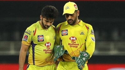 Shardul Thakur (L) and MS Dhoni in IPL 2021. (BCCI) Shardul Thakur (L) and MS Dhoni in IPL 2021. (BCCI)