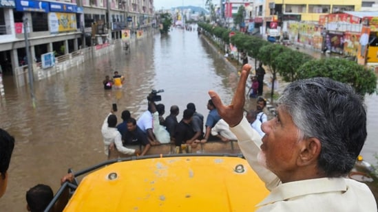Andhra Pradesh chief minister Chandrababu Naidu and his Telangana counterpart A Revanth Reddy have urged the Centre to declare the torrential rain conditions in their states as a natural calamity.&nbsp;(PTI)