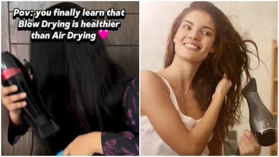 According to the viral video, blow drying can help in reducing moisture exposure by drying the hair quickly, thereby preventing potential hair damage. (Instagram/@mahnoor_s186, Unsplash)