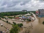 A flooded area after heavy rainfall in Vadodara, Gujarat. (PTI)