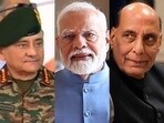 (From left) Chief of Defence Staff Gen Anil Chauhan, Prime Minister Narendra Modi and Defence Minister Rajnath Singh. (From left) Chief of Defence Staff Gen Anil Chauhan, Prime Minister Narendra Modi and Defence Minister Rajnath Singh.