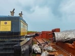 A statue of Chhatrapati Shivaji Maharaj, erected by the Navy and inaugurated by Prime Minister Narendra Modi last year, collapses at Rajkot Fort, in Malvan, Monday.