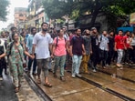 Protesting junior doctors march towards Lalbazar police headquarters after they were allowed to meet Police Commissioner Vineet Goyal on September 3.