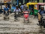 Rain hampered commutes and public transit once again as Delhi witnessed flooded streets and waterlogging. (RAJ K RAJ /HT PHOTO) Rain hampered commutes and public transit once again as Delhi witnessed flooded streets and waterlogging. (RAJ K RAJ /HT PHOTO)