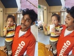 Zomato delivery agent with his daughter at work. 