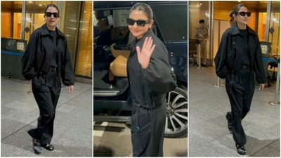 Anushka Sharma's chic airport appearance in an all-black ensemble turned heads as she returned from London. (HT photo/VarinderChawla) Anushka Sharma's chic airport appearance in an all-black ensemble turned heads as she returned from London. (HT photo/VarinderChawla)