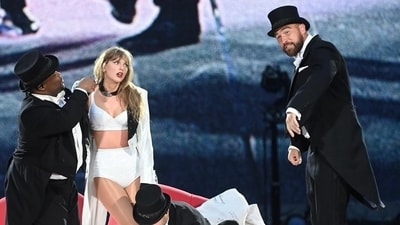 Travis Kelce reveals new details from his stage cameo on London Eras Tour in June. (@taylorswift/Instagram) Travis Kelce reveals new details from his stage cameo on London Eras Tour in June. (@taylorswift/Instagram)
