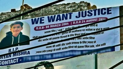A poster put up in Faridabad demanding justice for the killing of Aryan Mishra. (HT Photo) A poster put up in Faridabad demanding justice for the killing of Aryan Mishra. (HT Photo)