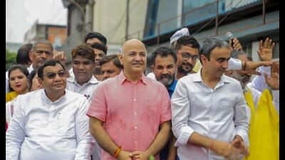 AAP leader Manish Sisodia with other leaders during a roadshow in Sonipat. (PTI) AAP leader Manish Sisodia with other leaders during a roadshow in Sonipat. (PTI)