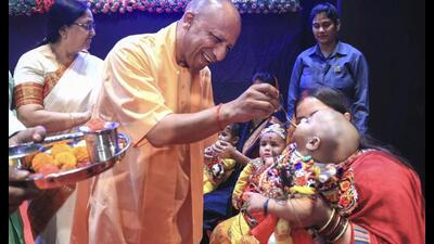 Chief minister Yogi Adityanath during an event organised for the inauguration of anganwadi buildings and transfer of funds to the accounts of anganwadi workers and assistants and the launch of ‘Bal Bhog Portal’ under National Nutrition Month-2024, in Lucknow, Wednesday. (PTI Photo) Chief minister Yogi Adityanath during an event organised for the inauguration of anganwadi buildings and transfer of funds to the accounts of anganwadi workers and assistants and the launch of ‘Bal Bhog Portal’ under National Nutrition Month-2024, in Lucknow, Wednesday. (PTI Photo)