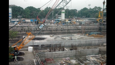 Metro station work in progress at Swargate Chowk, in Pune. (HT FILE)