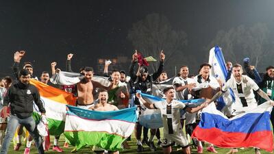 Mohammedan Sporting players celebrate after winning the I-League title in April 2024. (AIFF) Mohammedan Sporting players celebrate after winning the I-League title in April 2024. (AIFF)