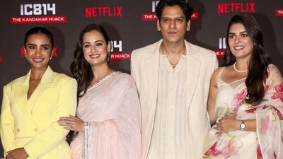 Mumbai: Actors Patralekha, Dia Mirza, Vijay Verma and Pooja Gor pose for pictures during a press conference of their Netflix web series 'IC 814: The Kandahar Hijack', in Mumbai, Tuesday, Sept. 3, 2024. (PTI Photo)(PTI09_03_2024_000205B) (PTI) Mumbai: Actors Patralekha, Dia Mirza, Vijay Verma and Pooja Gor pose for pictures during a press conference of their Netflix web series 'IC 814: The Kandahar Hijack', in Mumbai, Tuesday, Sept. 3, 2024. (PTI Photo)(PTI09_03_2024_000205B) (PTI)