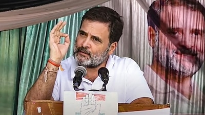 Leader of Opposition in Lok Sabha and Congress MP Rahul Gandhi addresses a public meeting ahead of Jammu and Kashmir Assembly elections in Ramban on Wednesday. (PTI) Leader of Opposition in Lok Sabha and Congress MP Rahul Gandhi addresses a public meeting ahead of Jammu and Kashmir Assembly elections in Ramban on Wednesday. (PTI)