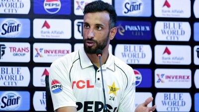 Pakistan Test cricket team's skipper Shan Masood speaks during a press conference, in Rawalpindi, Pakistan. (AP)