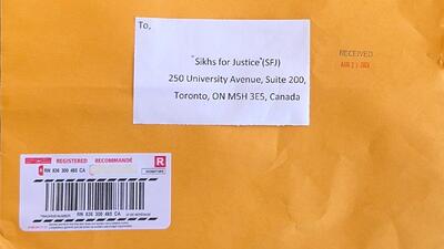 The letter sent from the High Commission of India late last month to SFJ (Supplied photo) The letter sent from the High Commission of India late last month to SFJ (Supplied photo)