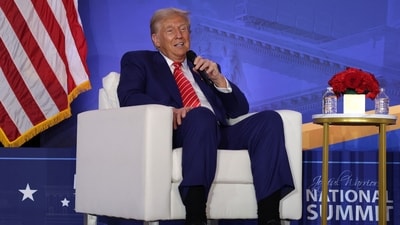 Republican presidential nominee, former U.S. President Donald Trump speaks during the 2024 Joyful Warriors National Summit on August 29, 2024 in Washington, DC. (Photo by ALEX WONG / GETTY IMAGES NORTH AMERICA / Getty Images via AFP) (Getty Images via AFP)