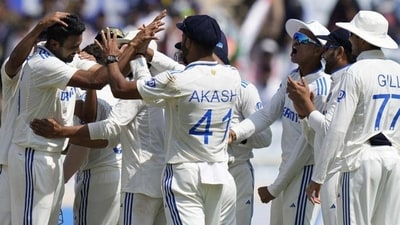 Akash Deep (centre) made his India debut in the England Test series earlier this year Akash Deep (centre) made his India debut in the England Test series earlier this year