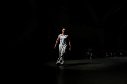 A model presents a creation by Ukrainian fashion house Andreas Moskin during the first Ukrainian Fashion Week. (REUTERS)
