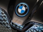 A BMW car logo is displayed during a media tour at the plant of German automaker BMW in San Luis Potosi, Mexico, February 3, 2023. (Toya Sarno Jordan/Reuters)
