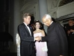 The image showcases Radhakrishnan's warm reception by President John F. Kennedy and First Lady Jacqueline Kennedy. The image showcases Radhakrishnan's warm reception by President John F. Kennedy and First Lady Jacqueline Kennedy.