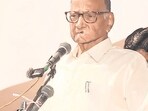 Kolhapur: NCP (SP) President Sharad Pawar addresses a felicitation program of Shramik Mukti Dal President Bharat Patankar on his 75th birthday, in Kolhapur, Wednesday, Sept. 4, 2024. (PTI Photo) (PTI) Kolhapur: NCP (SP) President Sharad Pawar addresses a felicitation program of Shramik Mukti Dal President Bharat Patankar on his 75th birthday, in Kolhapur, Wednesday, Sept. 4, 2024. (PTI Photo) (PTI)