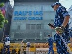 Security officials deployed at Rau’s IAS Study circle in Old Rajinder Nagar earlier this month (HT Photo) Security officials deployed at Rau’s IAS Study circle in Old Rajinder Nagar earlier this month (HT Photo)