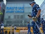 Security officials deployed at Rau’s IAS Study circle in Old Rajinder Nagar earlier this month (HT Photo) Security officials deployed at Rau’s IAS Study circle in Old Rajinder Nagar earlier this month (HT Photo)