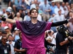 Britain's Jack Draper reacts after winning his quarter-final match against Australia's Alex De Minaur