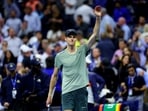 Italy's Jannik Sinner celebrates after winning his quarter final match against Russia's Daniil Medvedev