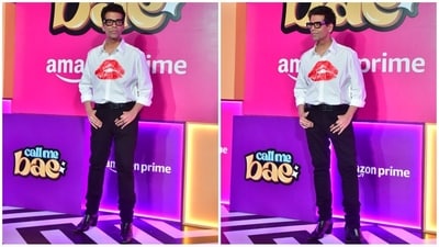 Next on the list is Karan Johar, who wore a white t-shirt featuring a bold red lip graphic in the center. He paired it with black fitted jeans, shiny shoes, and black-rimmed transparent glasses, totally rocking the look. (HT Photo/VarinderChawla) Next on the list is Karan Johar, who wore a white t-shirt featuring a bold red lip graphic in the center. He paired it with black fitted jeans, shiny shoes, and black-rimmed transparent glasses, totally rocking the look. (HT Photo/VarinderChawla)