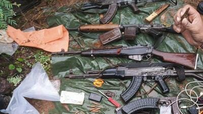A huge cache of arms and ammunition was seized following the encounter in Bhadradri Kothagudem district on Thursday. (PTI) A huge cache of arms and ammunition was seized following the encounter in Bhadradri Kothagudem district on Thursday. (PTI)