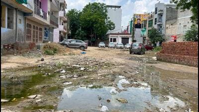 An internal road in Bhimgarh Kheri in Guurgram’s Ward 10 on Thursday. (Parveen Kumar/HT Photo)