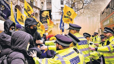 On March 22 last year, around 2,000 pro-Khalistan supporters vandalised the Indian high commission building in Britain’s capital city and threw articles, including ink, to deface it. (AP) On March 22 last year, around 2,000 pro-Khalistan supporters vandalised the Indian high commission building in Britain’s capital city and threw articles, including ink, to deface it. (AP)