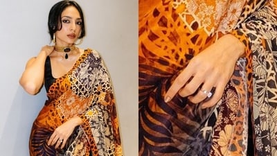 A closer look at Sobhita Dhulipala's classy engagement ring. A closer look at Sobhita Dhulipala's classy engagement ring.