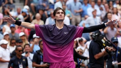 Britain's Jack Draper reacts after winning his quarter-final match against Australia's Alex De Minaur (REUTERS)