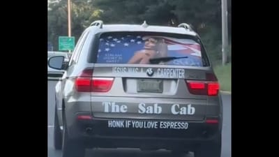 Sabrina Carpenter's fan turns car into visual tribute with photos and stickers (@kristenbecker1126/TikTok) Sabrina Carpenter's fan turns car into visual tribute with photos and stickers (@kristenbecker1126/TikTok)