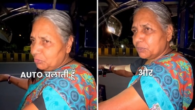 The image shows a 55-year-old woman who drives auto till late at night. (Instagram/@aapkartekyaho) The image shows a 55-year-old woman who drives auto till late at night. (Instagram/@aapkartekyaho)